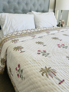 Aadesh Olive Palm Cotton Filled Quilt ~ Queen | King