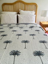 Load image into Gallery viewer, Imperial Dark Blue Palm Kantha Quilt  | Queen ~ King