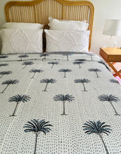 Load image into Gallery viewer, Imperial Dark Blue Palm Kantha Quilt  | Queen ~ King