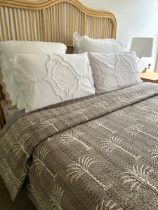 Cinnamon & Cream Palm Kantha Quilt ~ Queen | King