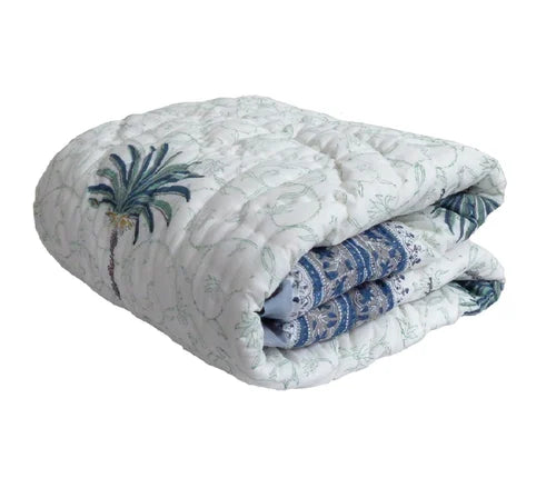 Cot Quilt~Imperial Blue Palm