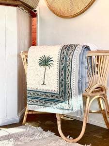 Cot Quilt~Imperial Blue Palm