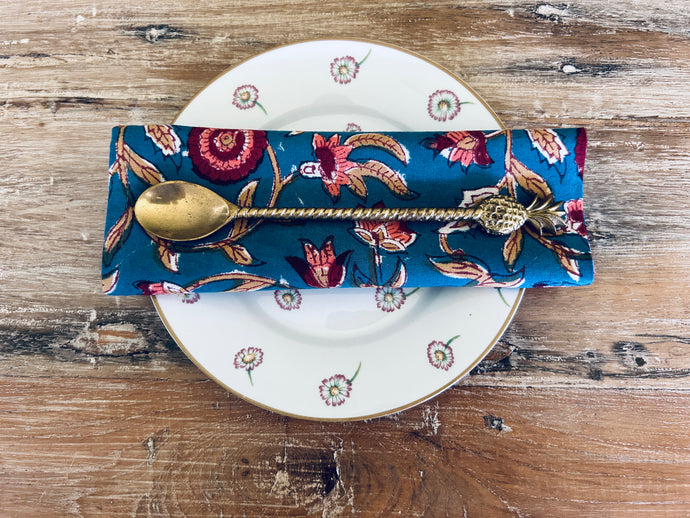 Napkin - Deep Sea Blue & Red Floral