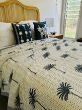 Load image into Gallery viewer, Imperial Dark Blue Palm Kantha Quilt  | Queen ~ King