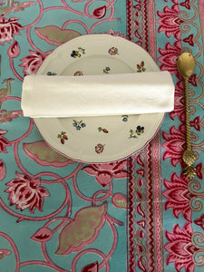 Aqua & Pink Lotus ~ Tablecloth  (8 ~10 Seater)