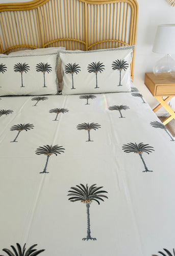 Summer Bedcover Set ~ Imperial Grey Palm | (Queen ~ King)