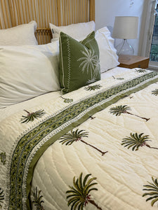 Imperial Green Palm Cotton Filled Quilt  ~  King