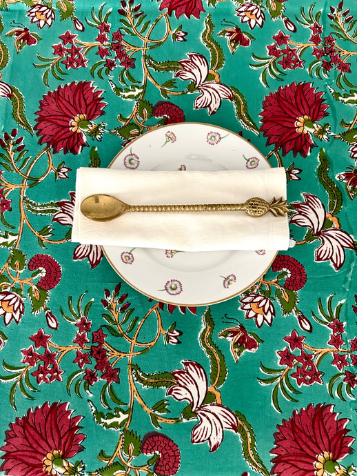 Jade & Red Floral ~ Tablecloth