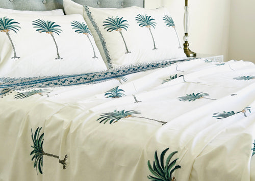 Summer Bedcover Set ~ Imperial Blue Palm  | (QUEEN - KING)