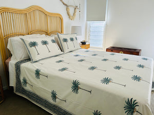 Summer Bedcover Set ~ Imperial Blue Palm  | (QUEEN - KING)