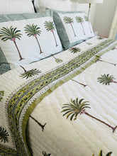 Load image into Gallery viewer, Imperial Green Palm Cotton Filled Quilt  ~ Queen / King