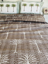 Load image into Gallery viewer, Cinnamon &amp; Cream Palm Kantha Quilt ~ Queen | King