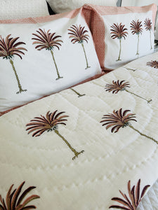 Earth Pink Palm  Cotton Filled Quilt  ~ Queen | King  & King