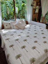 Load image into Gallery viewer, Imperial Green Palm Kantha Quilt  | Queen ~ King