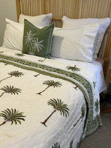 Imperial Green Palm Cotton Filled Quilt  ~  King