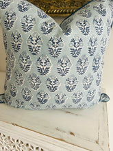 Load image into Gallery viewer, Blue Grey Boota ~ Block Printed Cushion Piped Edges