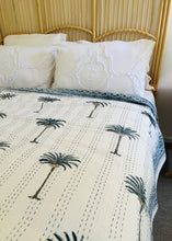 Load image into Gallery viewer, Blue Imperial Palm Kantha Quilt | King ~ Single
