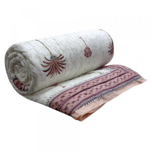 Earth Pink Palm  Cotton Filled Quilt  ~ Queen | King  & King