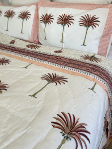 Earth Pink Palm  Cotton Filled Quilt  ~ Queen | King  & King