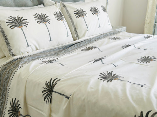 Summer Bedcover Set ~ Imperial Grey Palm | (Queen ~ King)