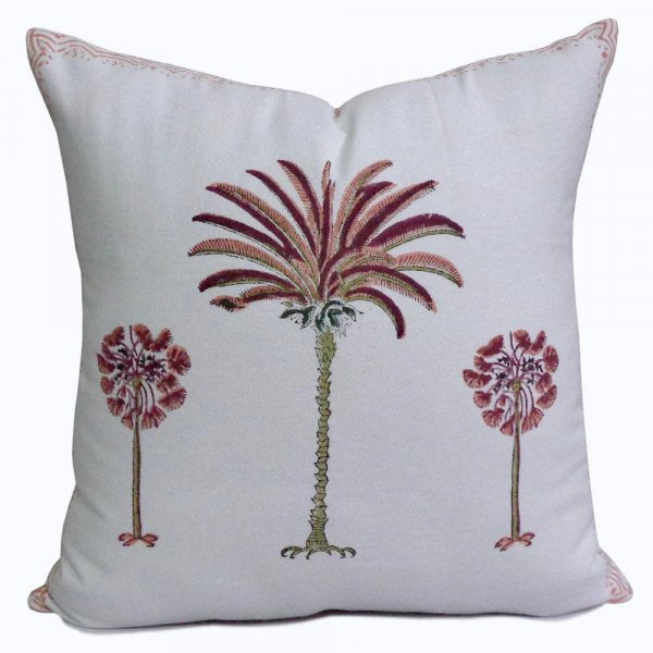 Pink Palm ~ Block Printed Cushion