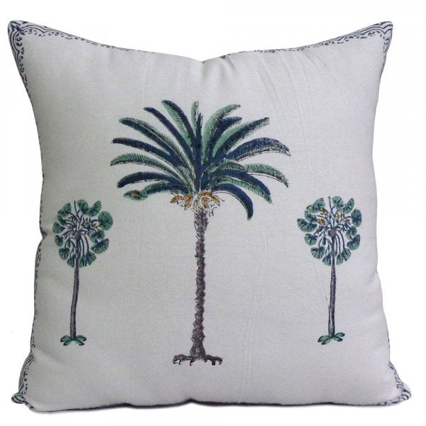 Blue Palm ~ Block Printed Cushion