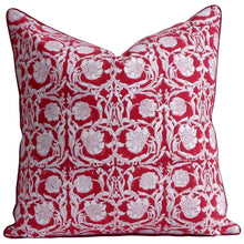 Load image into Gallery viewer, Red Lotus ~ Block Printed Cushion Piped Edges