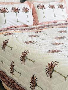 Earth Pink Palm  Cotton Filled Quilt  ~ Queen/King (Limited Edition)