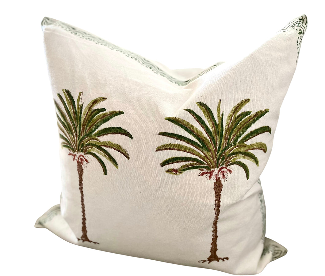 Cocos Green Palm ~ Block Printed Cushion