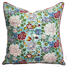 Load image into Gallery viewer, Floral Jade  ~ Block Printed Cushion Piped Edges