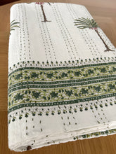 Load image into Gallery viewer, Imperial Green Palm Kantha Quilt  | Queen ~ King