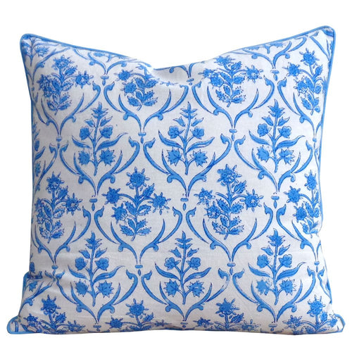 Blue Vine ~ Block Printed Cushion Piped Edges