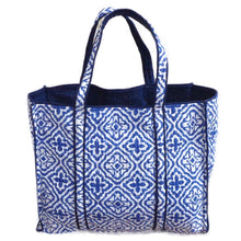 Load image into Gallery viewer, Quilted Tote Bag ~ Akash in Navy Print