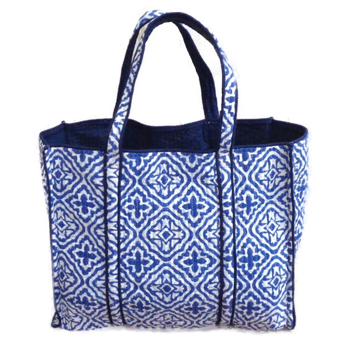 Quilted Tote Bag ~ Akash in Navy Print