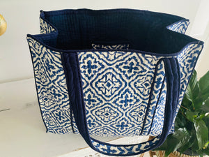 Quilted Tote Bag ~ Akash in Navy Print