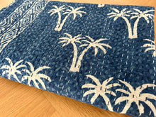 Load image into Gallery viewer, Indigo Twin Palm Kantha Quilt  | Queen ~ King
