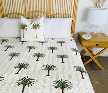 Load image into Gallery viewer, Imperial Olive Green Palm Kantha Quilt  | Queen ~ King