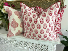 Load image into Gallery viewer, Red Lotus ~ Block Printed Cushion Piped Edges