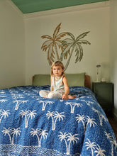 Load image into Gallery viewer, Indigo Twin Palm Kantha Quilt  | Queen ~ King
