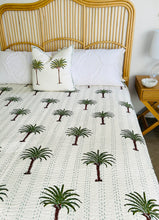 Load image into Gallery viewer, Imperial Olive Green Palm Kantha Quilt  | Queen ~ King