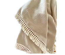 Load image into Gallery viewer, Cotton Muslin Fringed Baby Swaddle ~ Khaki