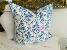 Load image into Gallery viewer, Blue Vine ~ Block Printed Cushion Piped Edges