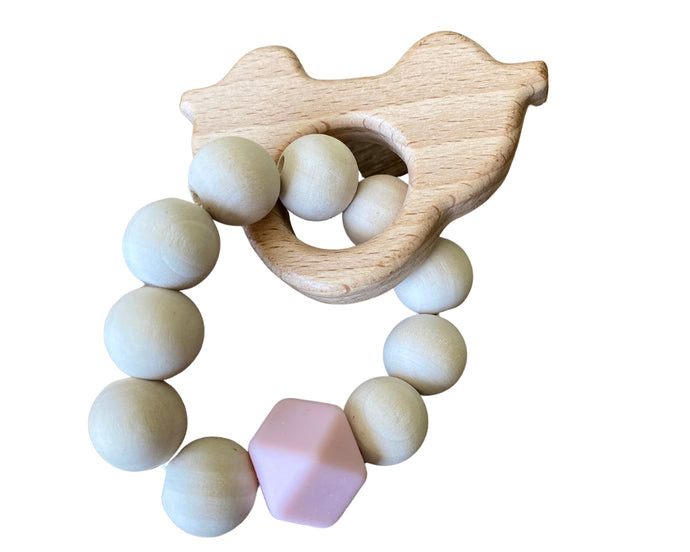 Wooden & Silicone Baby Teether ~ Bird