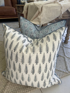 Grey Pines ~ Block Printed Cushion Piped Edges