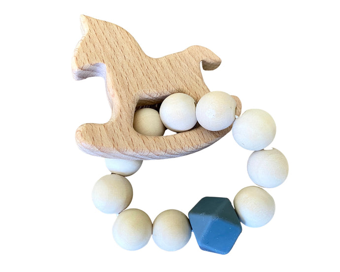 Wood & Silicone Baby Teether ~ Rocking Horse